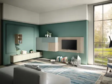 Parete Attrezzata Living 10 in laccato opaco e Aria Larice Cortina di Arredo3