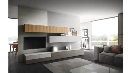 Parete Attrezzata Living 11 in laccato opaco e Rovere biondo di Arredo3