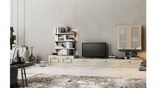 Parete Attrezzata Verona I in legno di frassino finitura decapè Juta di Arredo3