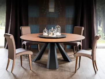 Tavolo in legno con vassoio centrotavola girevole e base in acciaio Eliot Round di Cattelan Italia