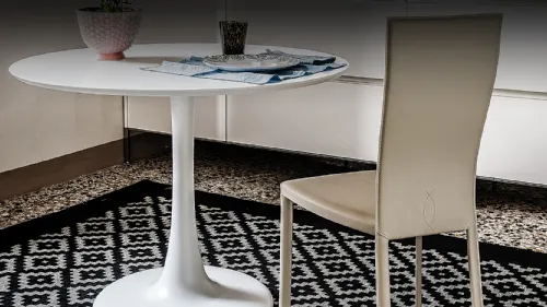 Tavolo rotondo in cristallo laccato bianco Hugo Bistrot di Cattelan Italia