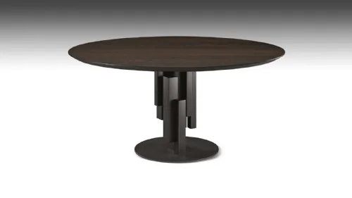 Tavolo con base in metallo e piano rotondo in legno Skyline Wood Round di Cattelan
