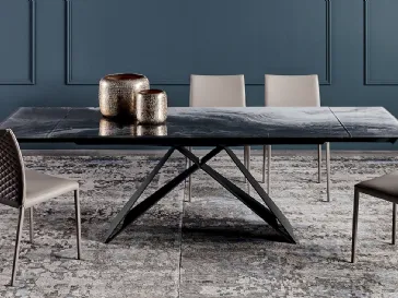 Tavolo con base in metallo e piano in cristallo con stampa Premier Crystalart Drive di Cattelan Italia