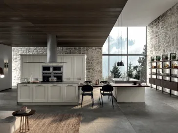 Cucina Classica angolare Gioiosa in legno di Frassino laccato Nebbia a poro aperto e top in laminam Pietra Grey di Arredo3