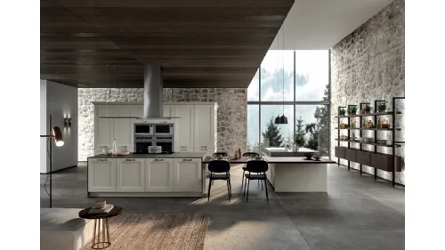 Cucina Classica angolare Gioiosa in legno di Frassino laccato Nebbia a poro aperto e top in laminam Pietra Grey di Arredo3