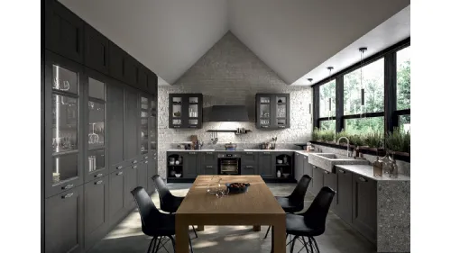 Cucina Classica angolare Gioiosa in legno di Frassino laccato Vulcano a poro aperto e top in Infinity Milan Stone, agglomerato di minerali compatto e impermeabile di Arredo3