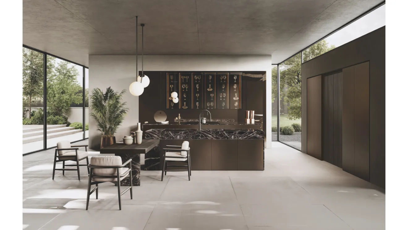 Cucina Design in MDF con isola Bluna Tech Alluminio di Binova
