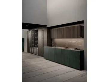 Cucina Design in laccato e bilaminato effetto legno con top in gres Scava di Binova