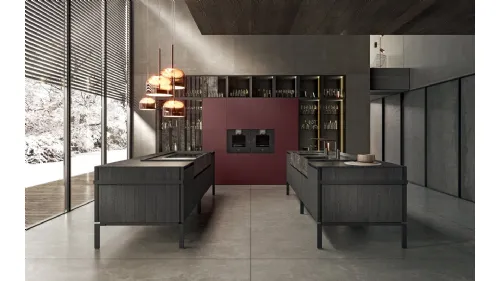 Cucina Design con doppia isola in laccato lucido e top in gres Mantis di Binova