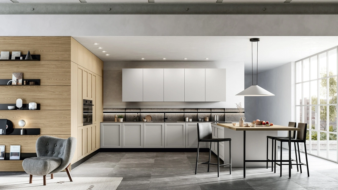 Cucina Moderna con penisola Alma 02 in pet e laminato di Arredo3