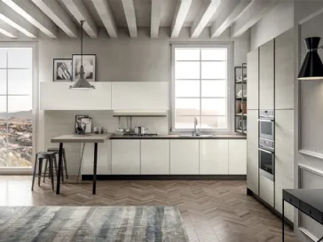 Cucina Moderna in laccato lucido e laminato Rovere Atalanta con penisola Cloe di Arredo3