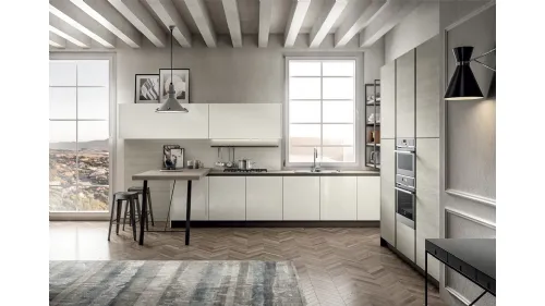 Cucina Moderna in laccato lucido e laminato Rovere Atalanta con penisola Cloe di Arredo3