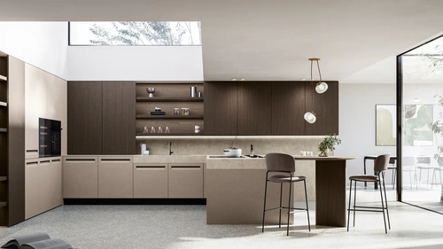 Cucina Moderna con penisola Tekna 02 in pet e noce di Arredo3