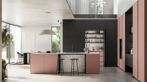 Cucina Moderna con isola Time 04 in laccato opaco e legno di Arredo3