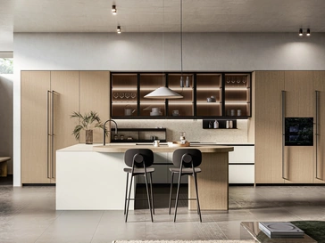 Cucina Moderna con penisola in laccato e legno Asia di Arredo3