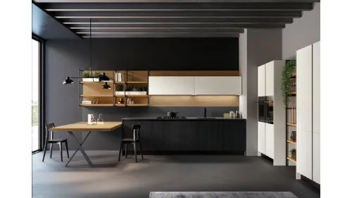 Cucina Moderna lineare Asia in laccato poro aperto Bianco e Nero opaco con top HPL Fenix Nero di Arredo3