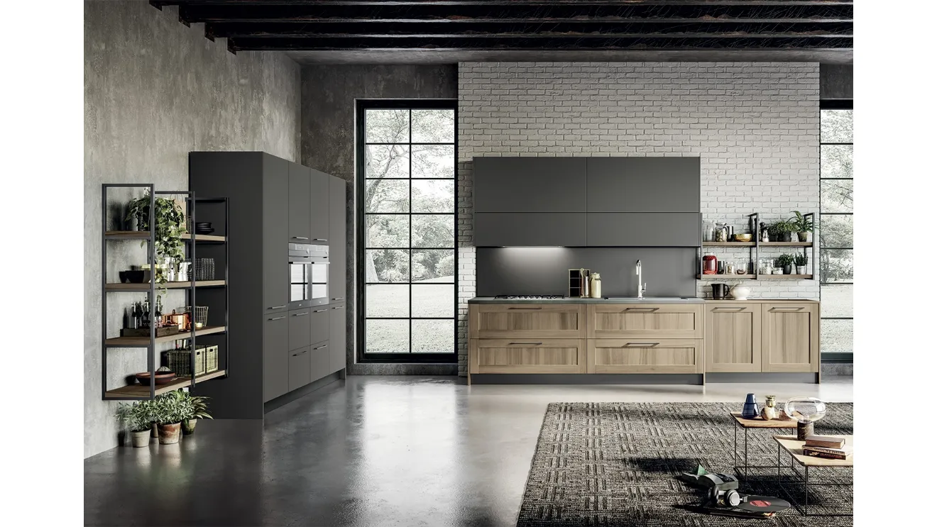 Cucina Moderna lineare in laminato effetto legno e laccato opaco grigio Cloe di Arredo3