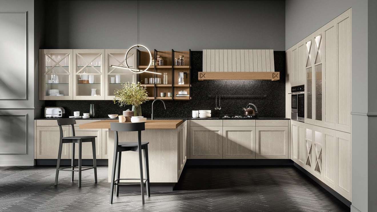 Cucina Moderna con penisola in legno Frida di Arredo3