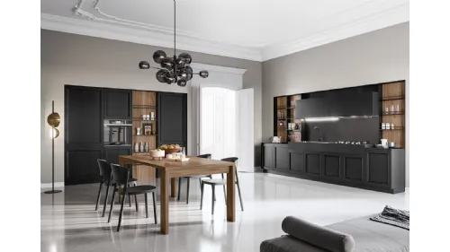 Cucina Moderna lineare in laccato poro aperto Nero e finitura Noce America Frida Modern di Arredo3
