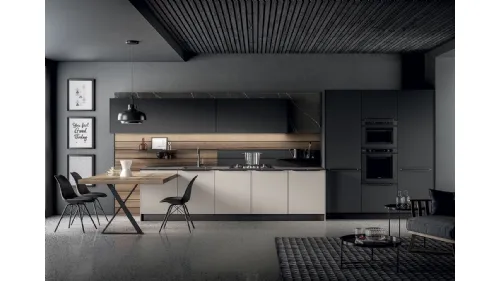 Cucina Moderna Kalì in laccato Fango e Nero opaco e laminato Noce America di Arredo3