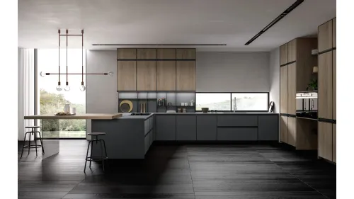 Cucina Moderna Kronos 02 con penisola di Arredo3