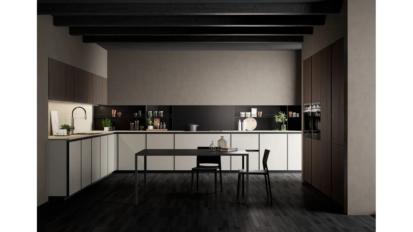 Cucina Moderna angolare Kronos in vetro Nebbia opaco di Arredo3