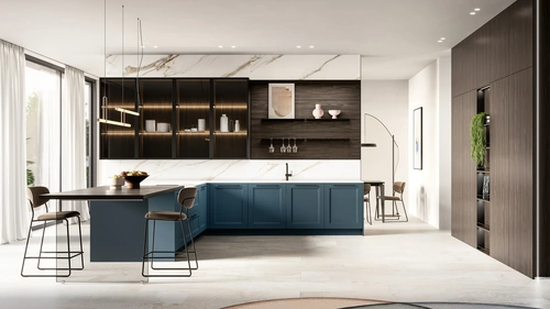 Cucina Moderna con penisola Meg 01 in laccato e laminato di Arredo3