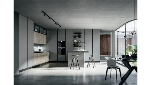 Cucina Moderna Round con Isola in laminato Rovere grano e Pet Selenio Matt di Arredo3