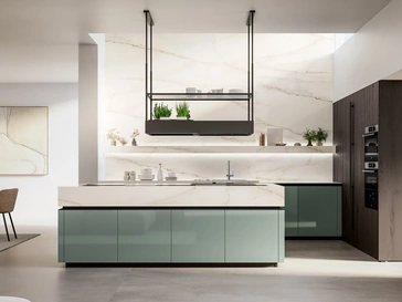 Cucina Moderna con isola Time 04 in laccato lucido e rovere ebano di Arredo3